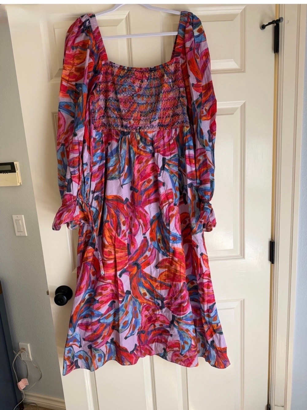 Farm Rio Smocked Square-Neck Banana Floral Midi Dress - Picture 7 of 10
